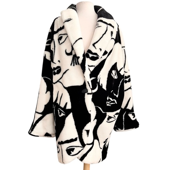 Vintage Donnybrook Faux Fur Coat Jacket Car Coat Faces Oversized L Large - Picture 3 of 12